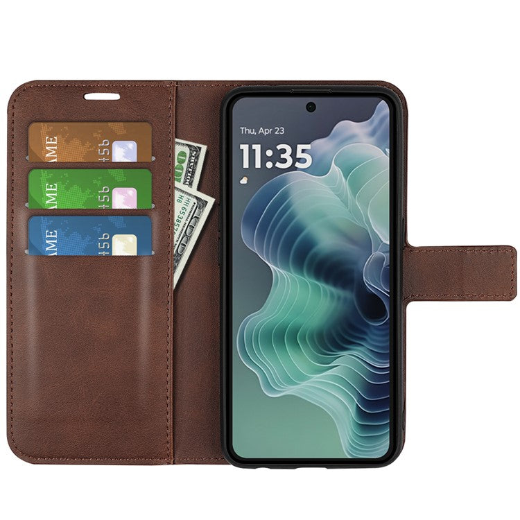 For Motorola Moto G35 5G Stand Case Anti-Scratch Calf Texture Leather Phone Cover - Brown