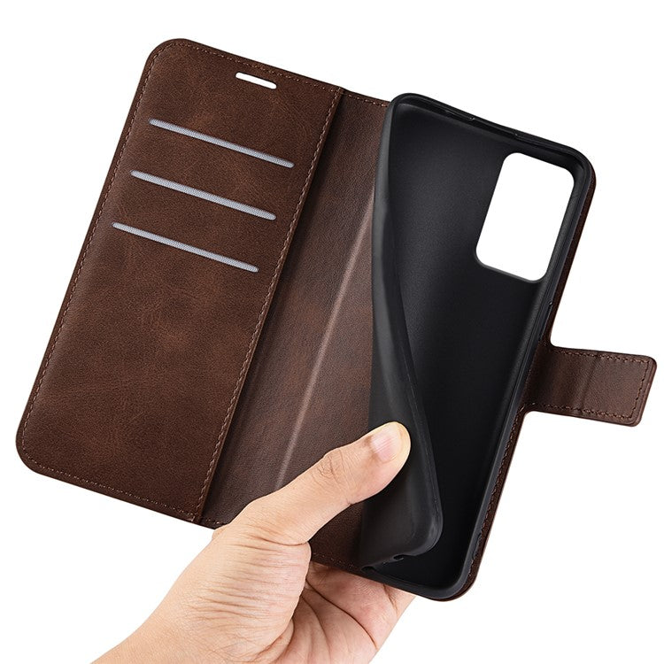 For Motorola Moto G35 5G Stand Case Anti-Scratch Calf Texture Leather Phone Cover - Brown
