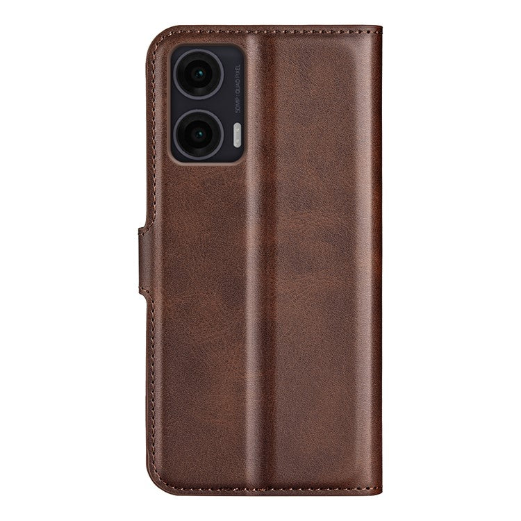 For Motorola Moto G35 5G Stand Case Anti-Scratch Calf Texture Leather Phone Cover - Brown