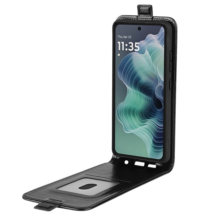 For Motorola Moto G35 5G Case with Card Slots Vertical Flip Leather Phone Cover - Black