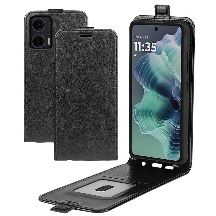 For Motorola Moto G35 5G Case with Card Slots Vertical Flip Leather Phone Cover - Black