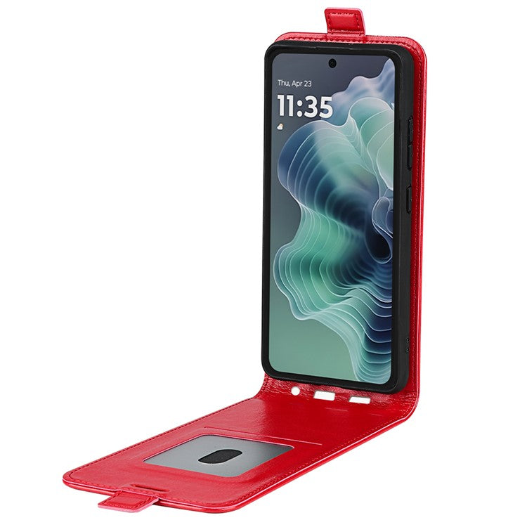 For Motorola Moto G35 5G Case with Card Slots Vertical Flip Leather Phone Cover - Red