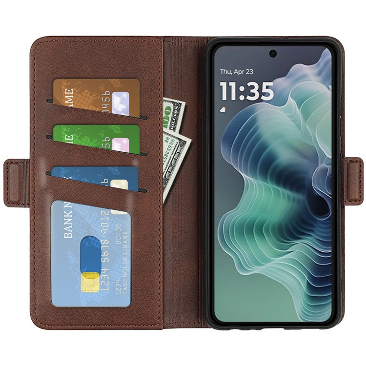 For Motorola Moto G35 5G Stand Case Calf Texture Leather Wallet Phone Cover - Brown