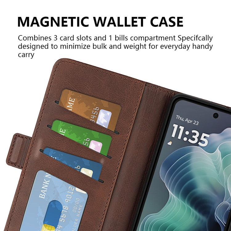 For Motorola Moto G35 5G Stand Case Calf Texture Leather Wallet Phone Cover - Brown