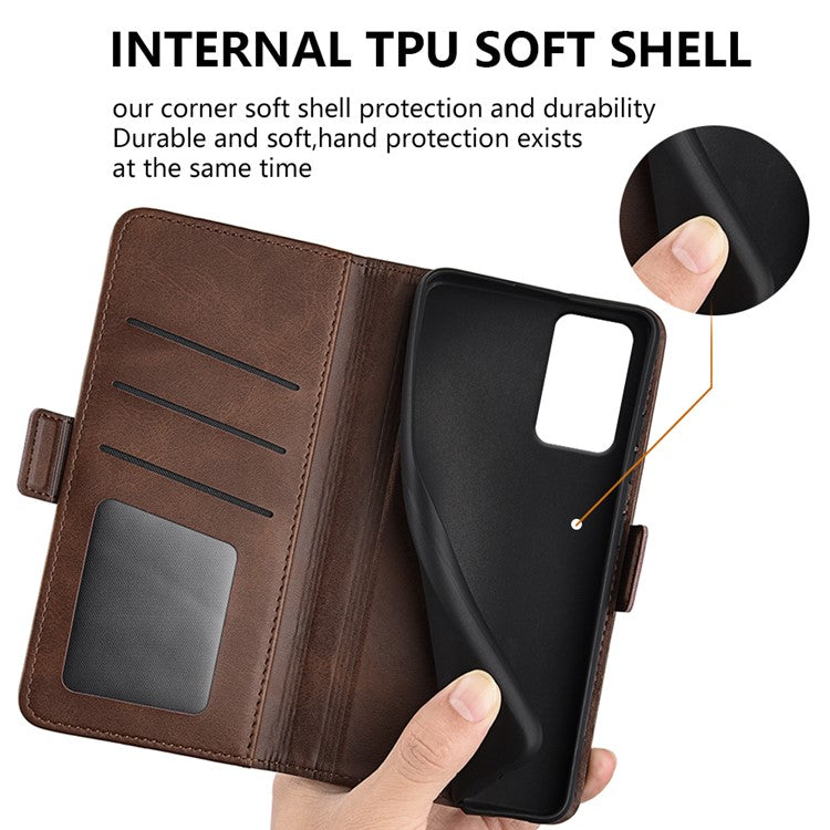 For Motorola Moto G35 5G Stand Case Calf Texture Leather Wallet Phone Cover - Brown