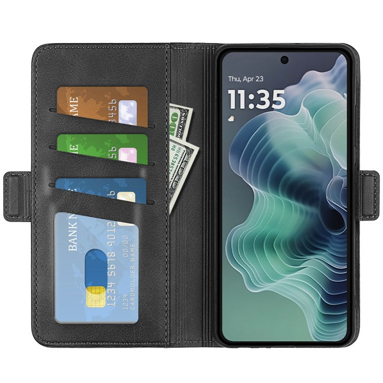 For Motorola Moto G35 5G Stand Case Calf Texture Leather Wallet Phone Cover - Black