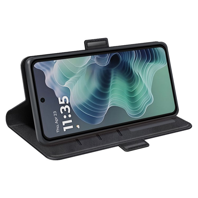 For Motorola Moto G35 5G Stand Case Calf Texture Leather Wallet Phone Cover - Black