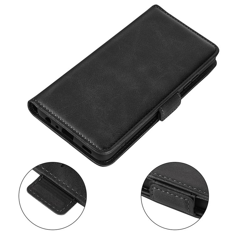 For Motorola Moto G35 5G Stand Case Calf Texture Leather Wallet Phone Cover - Black