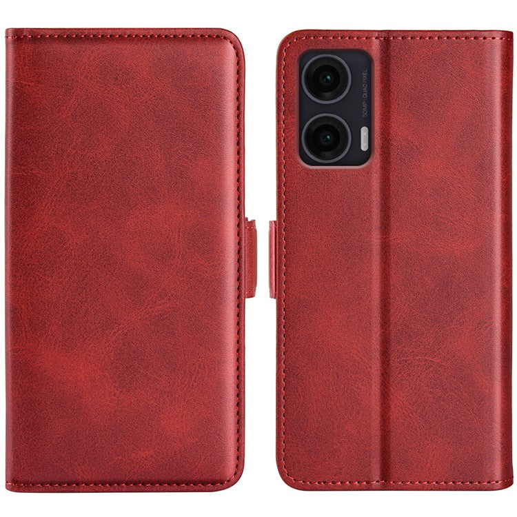 For Motorola Moto G35 5G Stand Case Calf Texture Leather Wallet Phone Cover - Red