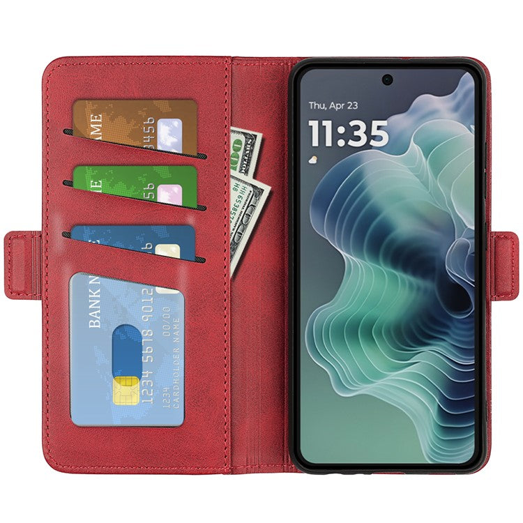 For Motorola Moto G35 5G Stand Case Calf Texture Leather Wallet Phone Cover - Red