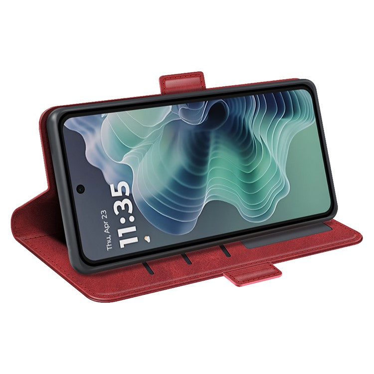 For Motorola Moto G35 5G Stand Case Calf Texture Leather Wallet Phone Cover - Red