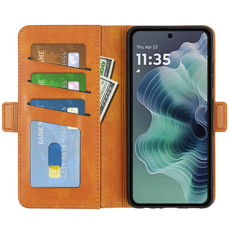 For Motorola Moto G35 5G Stand Case Calf Texture Leather Wallet Phone Cover - Yellow