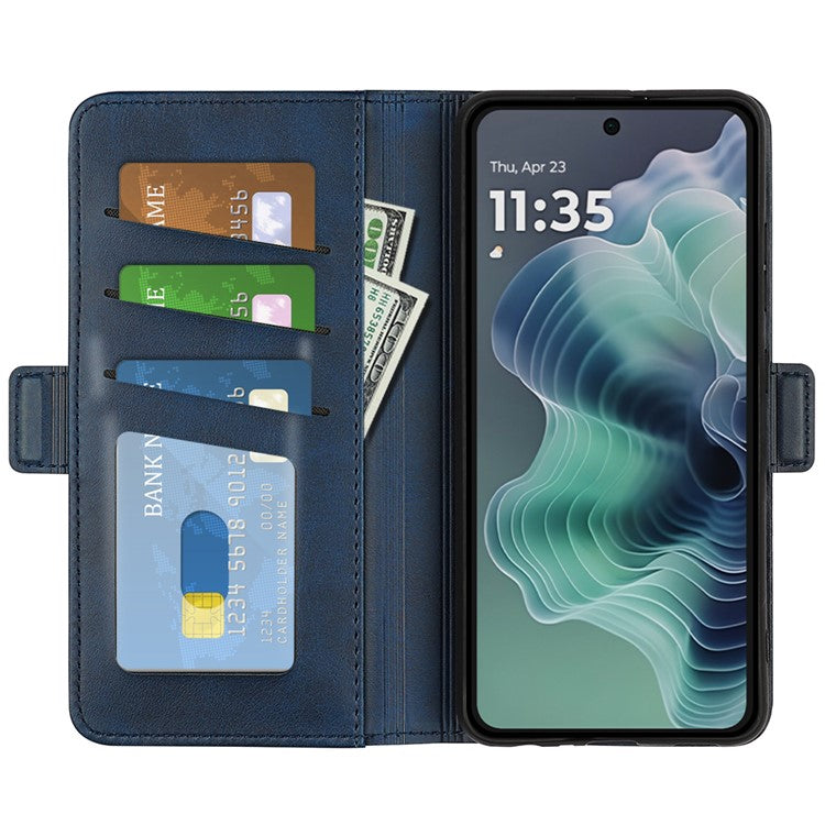 For Motorola Moto G35 5G Stand Case Calf Texture Leather Wallet Phone Cover - Blue