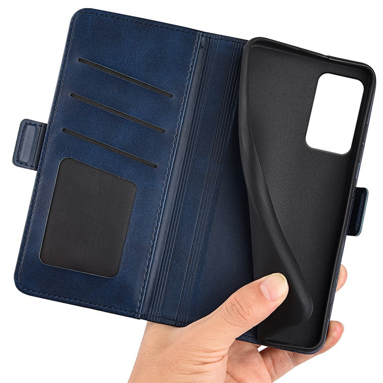 For Motorola Moto G35 5G Stand Case Calf Texture Leather Wallet Phone Cover - Blue