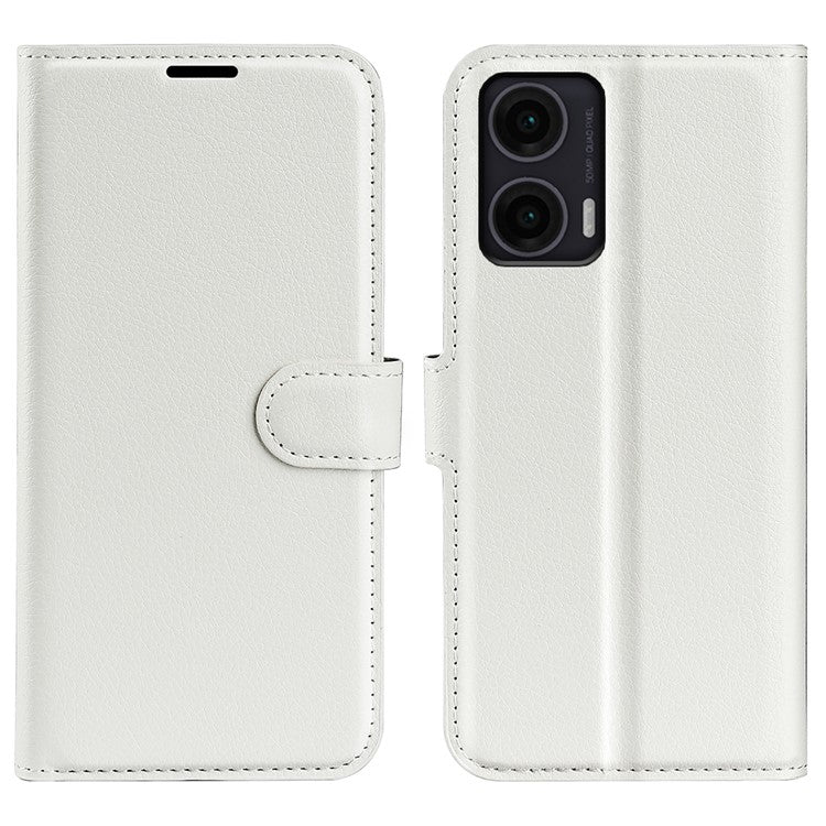 For Motorola Moto G35 5G Case Litchi Texture Shockproof Leather Wallet Phone Cover - White