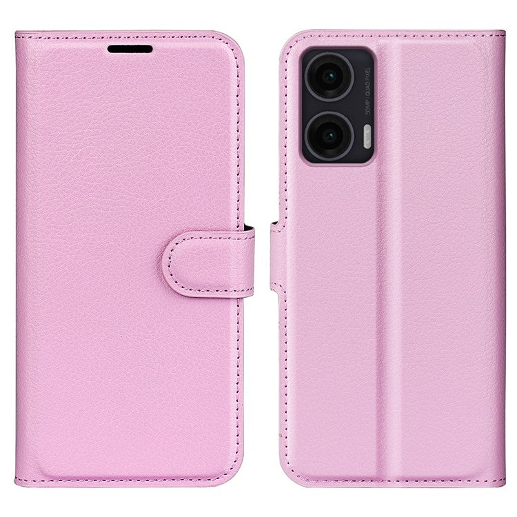 For Motorola Moto G35 5G Case Litchi Texture Shockproof Leather Wallet Phone Cover - Pink