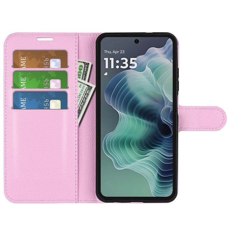 For Motorola Moto G35 5G Case Litchi Texture Shockproof Leather Wallet Phone Cover - Pink