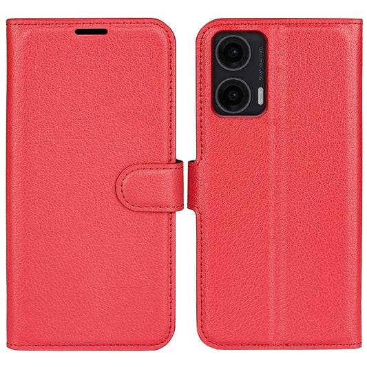 For Motorola Moto G35 5G Case Litchi Texture Shockproof Leather Wallet Phone Cover - Red