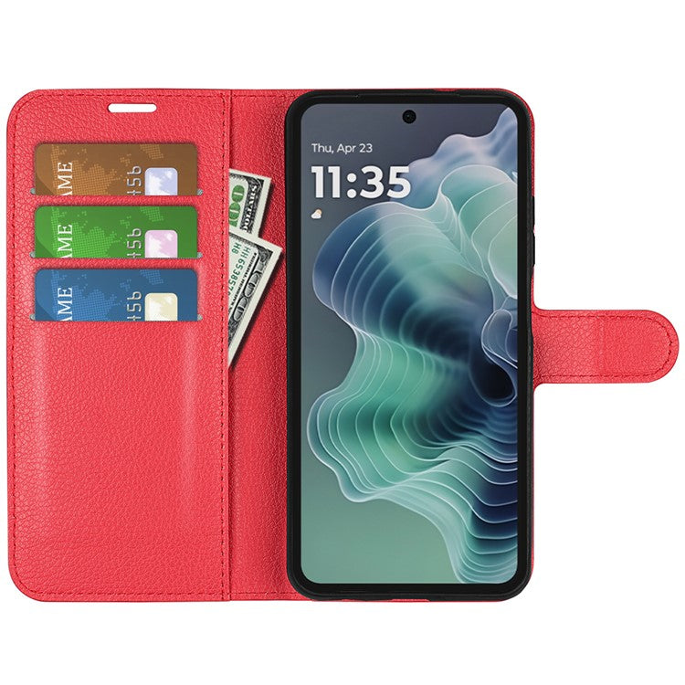 For Motorola Moto G35 5G Case Litchi Texture Shockproof Leather Wallet Phone Cover - Red