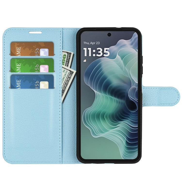 For Motorola Moto G35 5G Case Litchi Texture Shockproof Leather Wallet Phone Cover - Blue