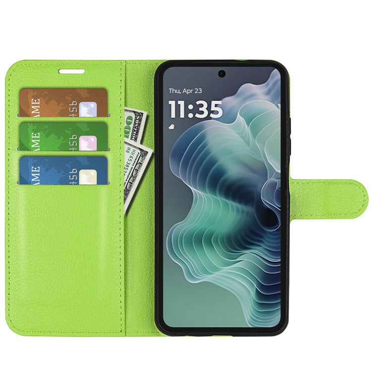 For Motorola Moto G35 5G Case Litchi Texture Shockproof Leather Wallet Phone Cover - Green