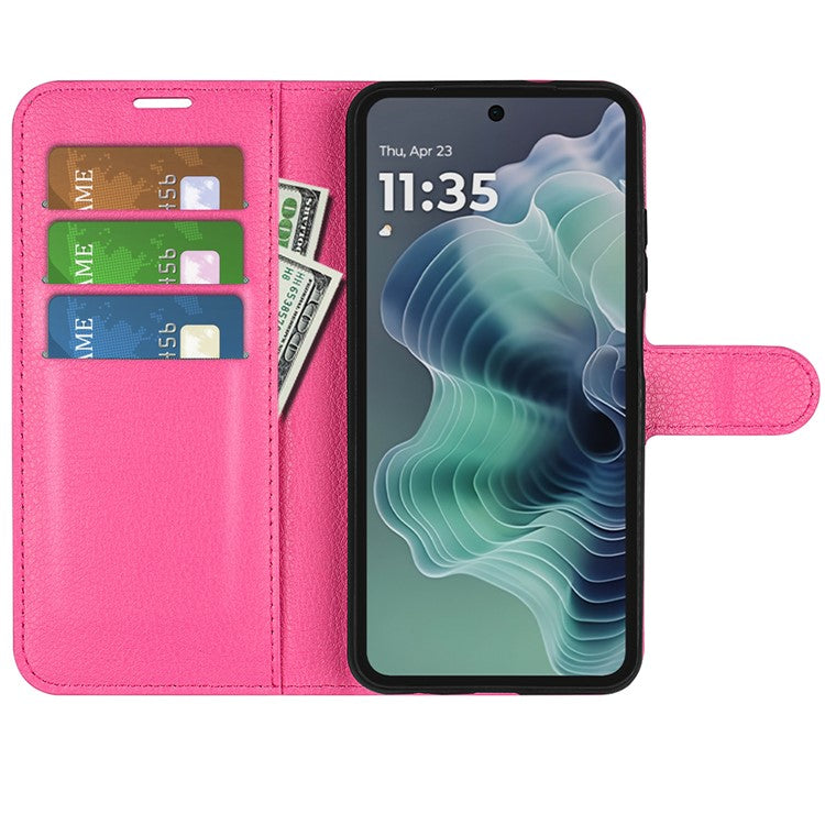 For Motorola Moto G35 5G Case Litchi Texture Shockproof Leather Wallet Phone Cover - Rose