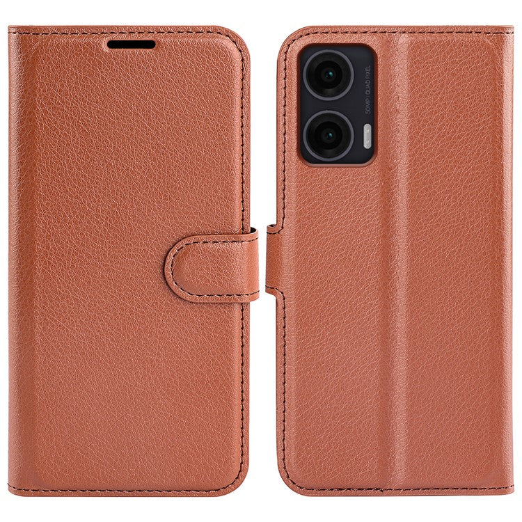 For Motorola Moto G35 5G Case Litchi Texture Shockproof Leather Wallet Phone Cover - Brown