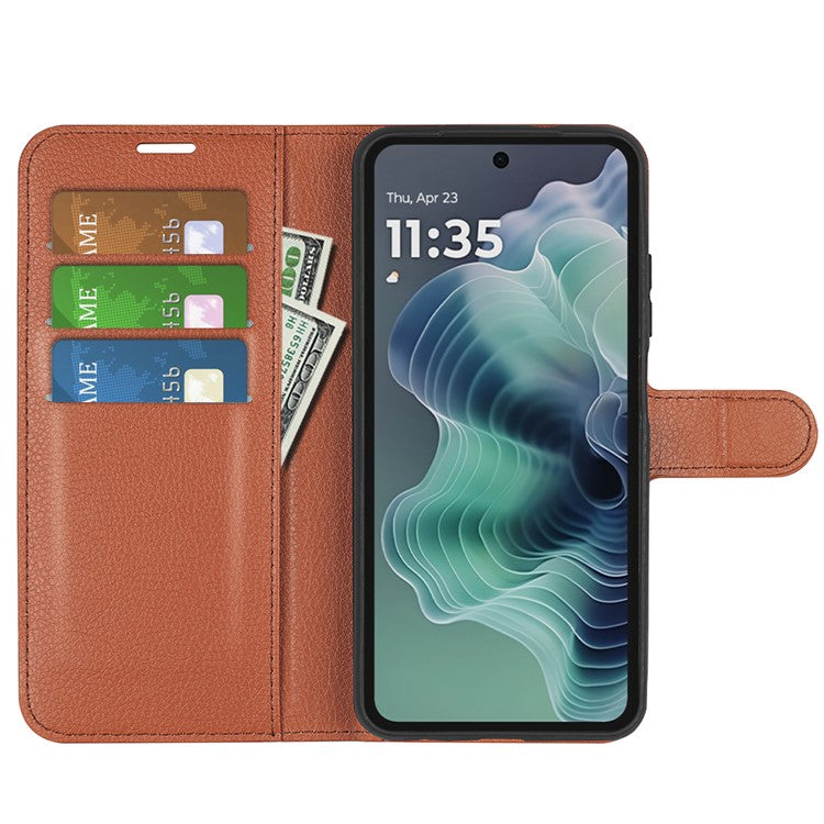 For Motorola Moto G35 5G Case Litchi Texture Shockproof Leather Wallet Phone Cover - Brown