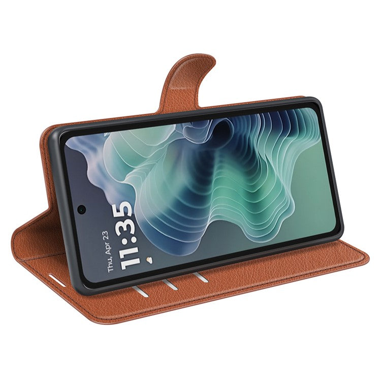 For Motorola Moto G35 5G Case Litchi Texture Shockproof Leather Wallet Phone Cover - Brown