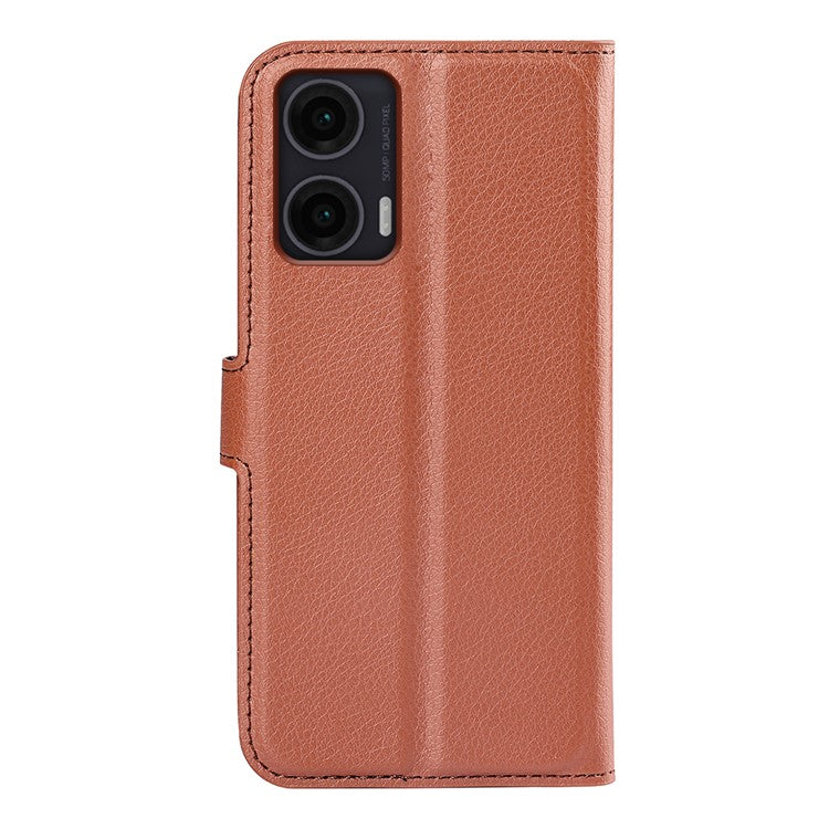 For Motorola Moto G35 5G Case Litchi Texture Shockproof Leather Wallet Phone Cover - Brown