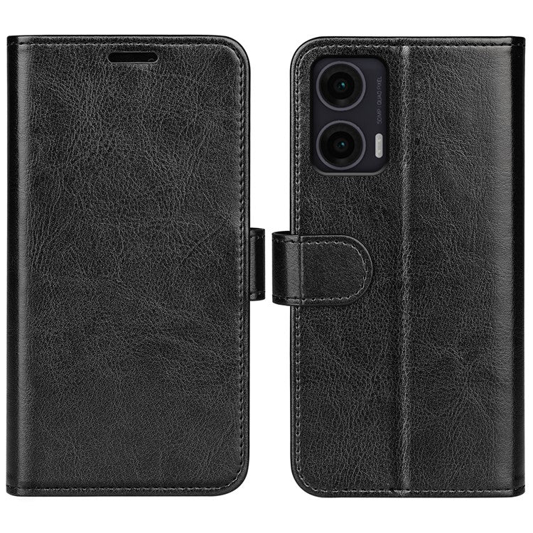 For Motorola Moto G35 5G Wallet Case Crazy Horse Texture Stand Leather Phone Cover - Black