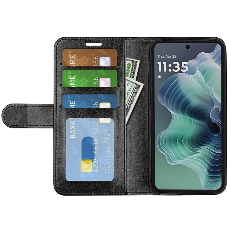 For Motorola Moto G35 5G Wallet Case Crazy Horse Texture Stand Leather Phone Cover - Black