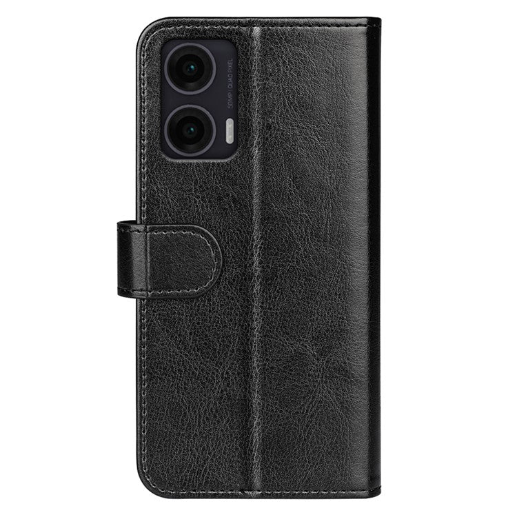 For Motorola Moto G35 5G Wallet Case Crazy Horse Texture Stand Leather Phone Cover - Black