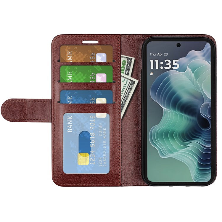 For Motorola Moto G35 5G Wallet Case Crazy Horse Texture Stand Leather Phone Cover - Brown