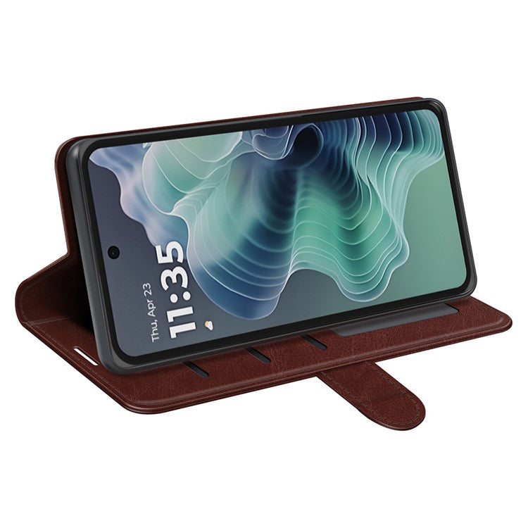 For Motorola Moto G35 5G Wallet Case Crazy Horse Texture Stand Leather Phone Cover - Brown
