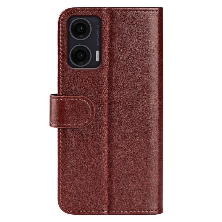 For Motorola Moto G35 5G Wallet Case Crazy Horse Texture Stand Leather Phone Cover - Brown