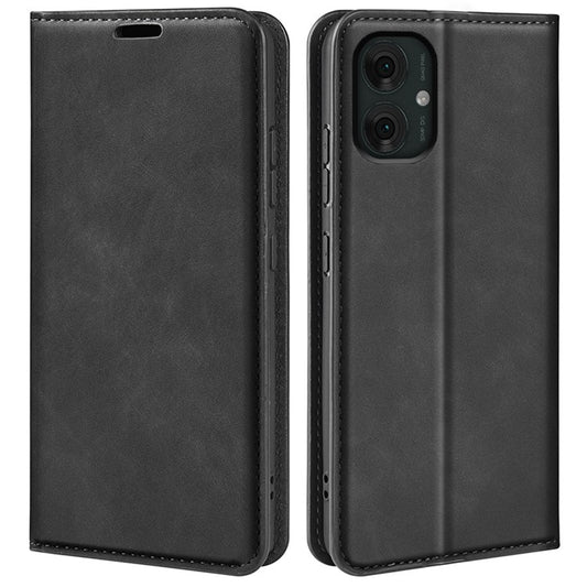 For Motorola Moto G55 5G Case Skin-Touch Leather Wallet Phone Cover - Black