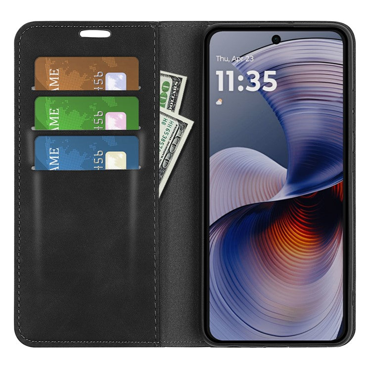 For Motorola Moto G55 5G Case Skin-Touch Leather Wallet Phone Cover - Black