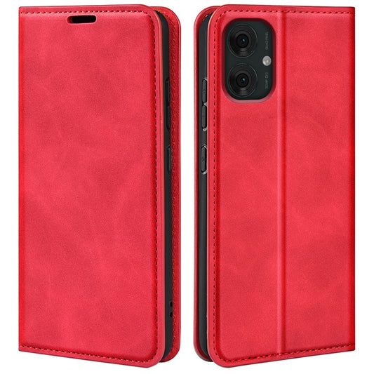 For Motorola Moto G55 5G Case Skin-Touch Leather Wallet Phone Cover - Red