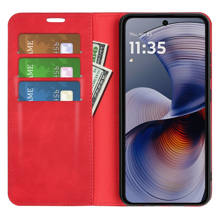 For Motorola Moto G55 5G Case Skin-Touch Leather Wallet Phone Cover - Red