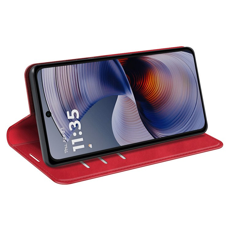 For Motorola Moto G55 5G Case Skin-Touch Leather Wallet Phone Cover - Red