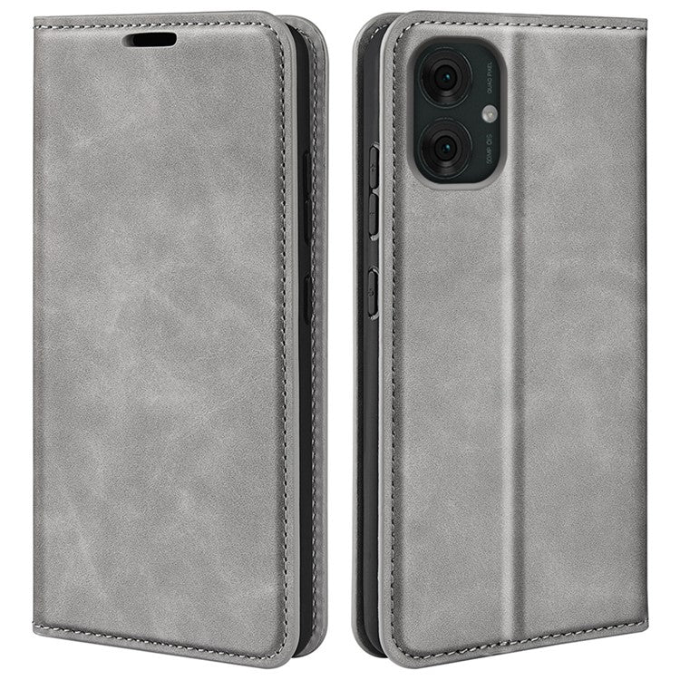 For Motorola Moto G55 5G Case Skin-Touch Leather Wallet Phone Cover - Grey