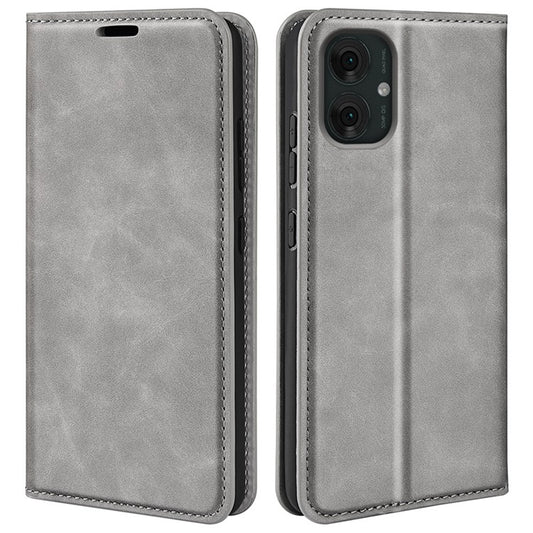 For Motorola Moto G55 5G Case Skin-Touch Leather Wallet Phone Cover - Grey