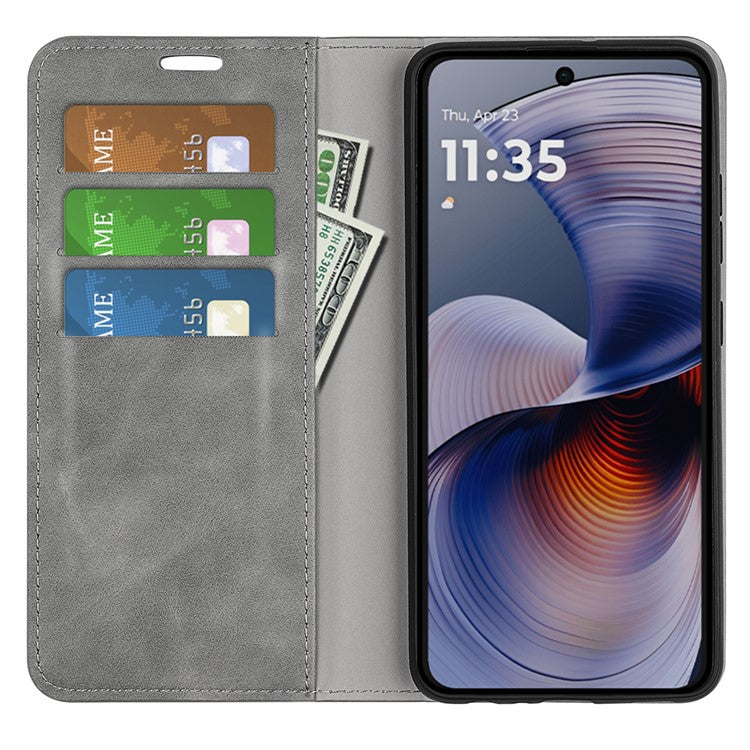 For Motorola Moto G55 5G Case Skin-Touch Leather Wallet Phone Cover - Grey