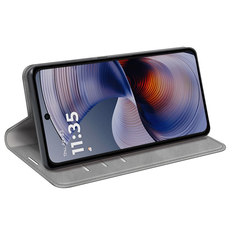 For Motorola Moto G55 5G Case Skin-Touch Leather Wallet Phone Cover - Grey