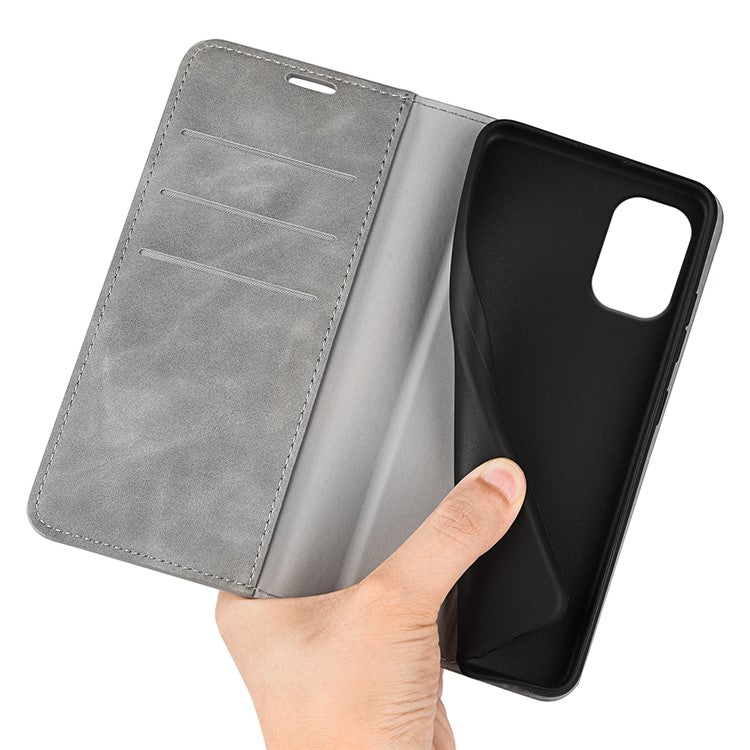For Motorola Moto G55 5G Case Skin-Touch Leather Wallet Phone Cover - Grey