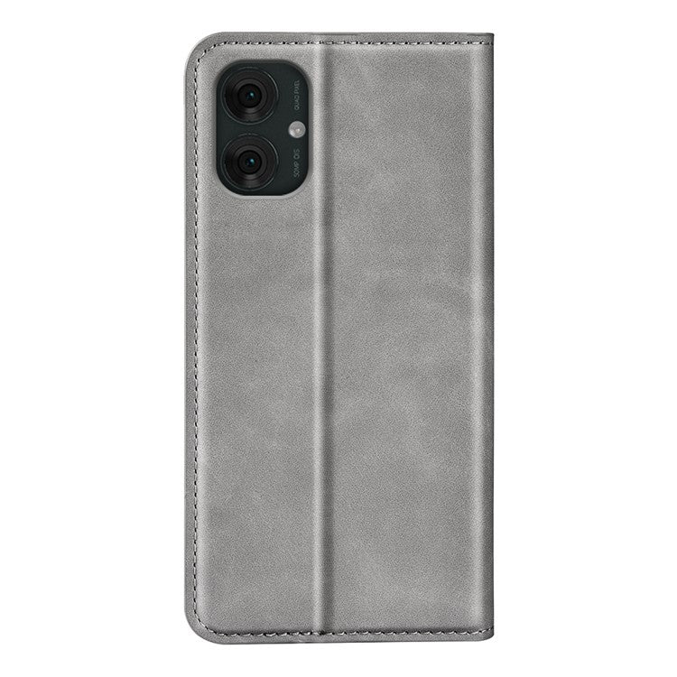 For Motorola Moto G55 5G Case Skin-Touch Leather Wallet Phone Cover - Grey
