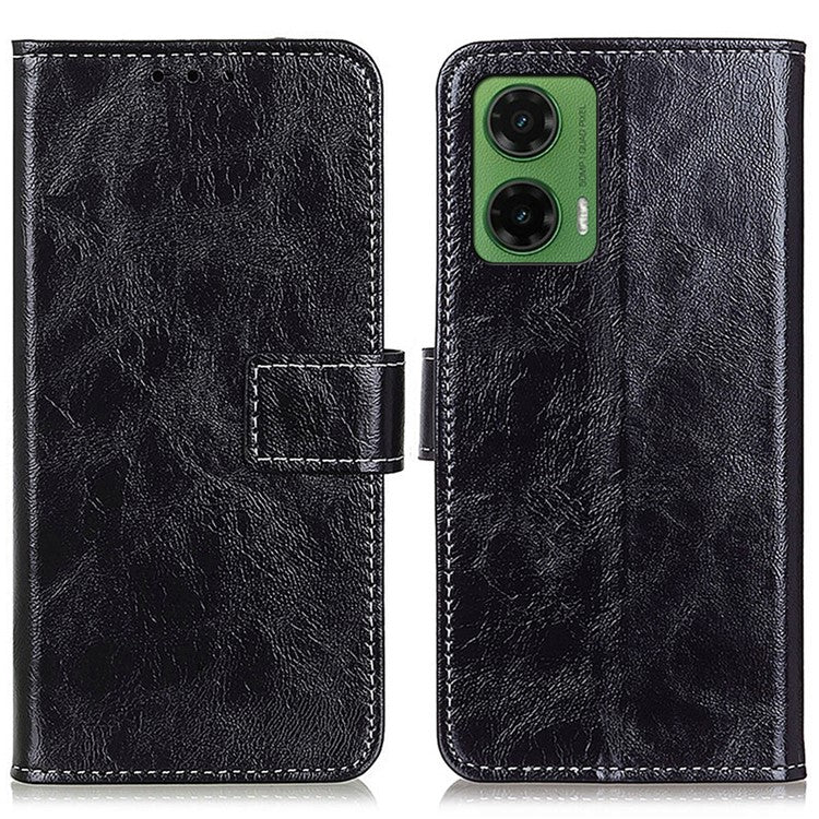 For Motorola Moto G35 5G Case Crazy Horse Texture Leather Phone Wallet Cover - Black