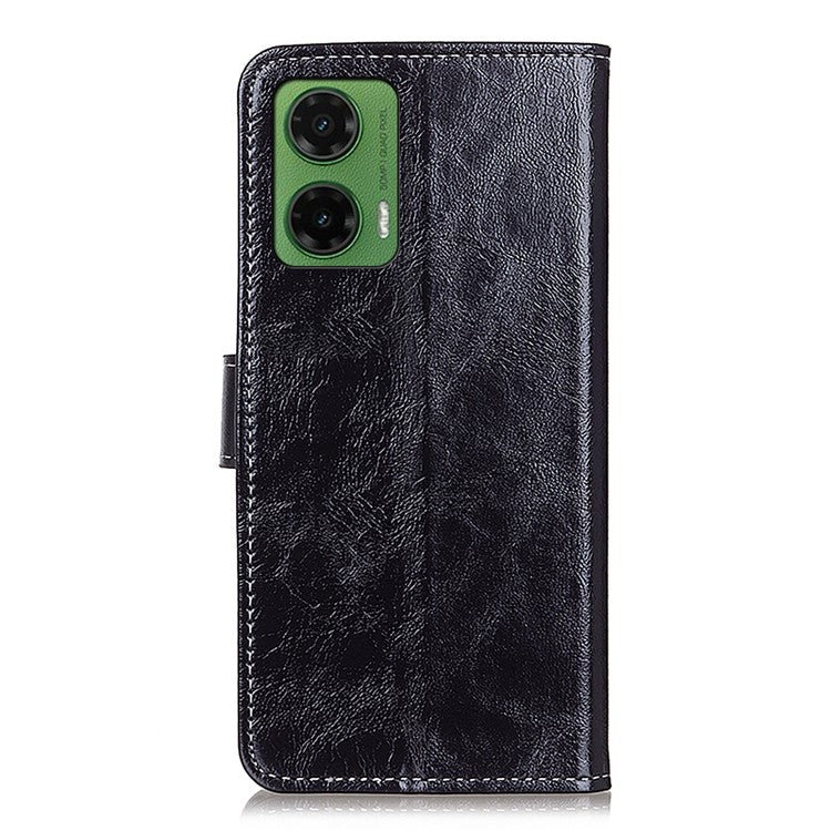 For Motorola Moto G35 5G Case Crazy Horse Texture Leather Phone Wallet Cover - Black