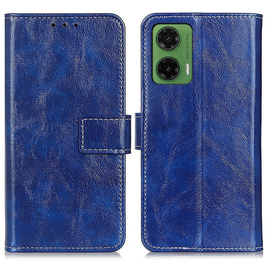 For Motorola Moto G35 5G Case Crazy Horse Texture Leather Phone Wallet Cover - Blue